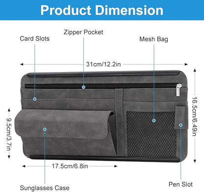 Sun Visor Organizer, Multi-Pocket Auto Visor Organizer for Car, SUV and Truck, Card Holder Glasses Holder for Car Interior Accessories Car Organizers And Storage, Gray