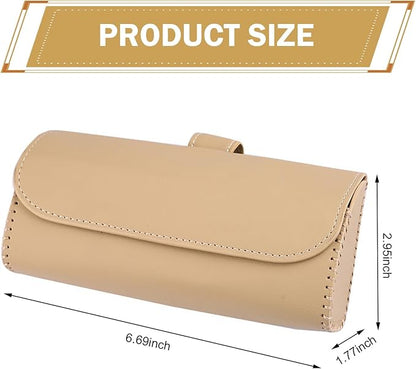 Sunglasses Holder for Car Sun Visor, PU Leather Visor Sunglasses Holder, Auto Eyeglasses Protective Storage Case, Universal Cars Sunvisor Accessories Organizer Box for Sedan, SUV, Van (Beige)