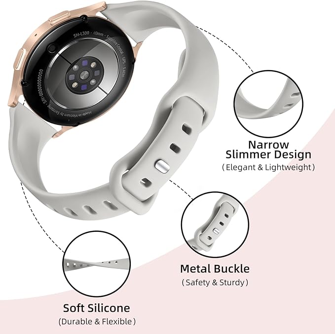 GEAK Compatible with Samsung Galaxy Watch 7 6 Band/Galaxy Watch 4 5 Band 40mm 44mm,20mm Soft Slim Silicone Replacement Strap for Samsung Watch 4 5 6 7 Bands Active 2 Large Black/White/Gray/Navy
