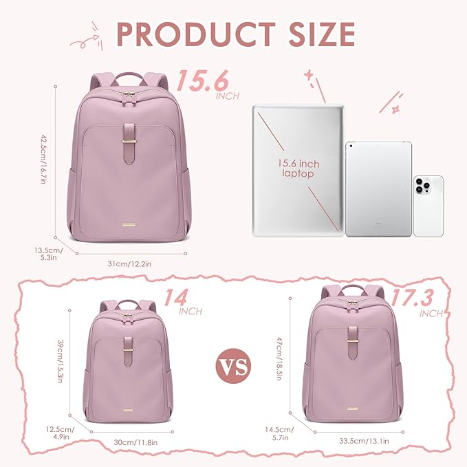 Laptop Backpack for Women,Casual Work Business Backpacks Purse Carry on Travel Backpack,15.6 Inch,Pinkish purple