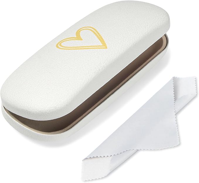 Glasses Case Hard Shell, Leather Protective Case for Sunglasses with Cleaning Cloth, Cute Eyeglass Cases for Women