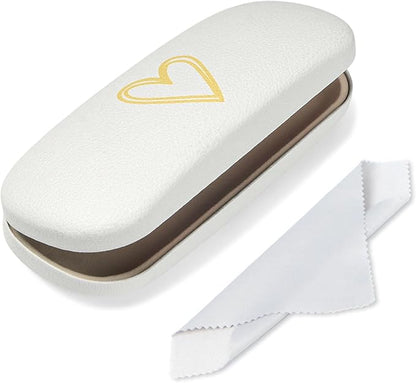 Glasses Case Hard Shell, Leather Protective Case for Sunglasses with Cleaning Cloth, Cute Eyeglass Cases for Women