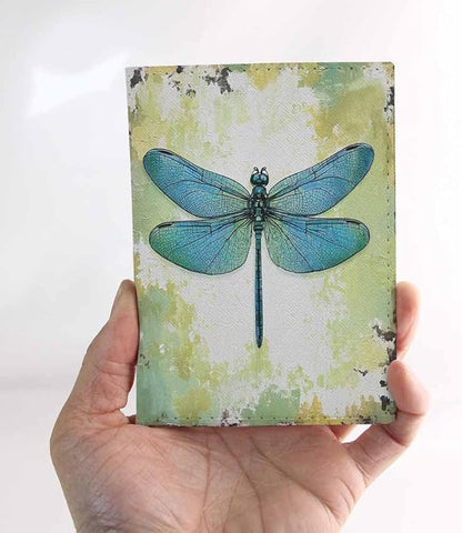 Dragonfly Passport Holder for Travel Vintage Art Green PU Leather Passport Cover Wallet Cute Passport Card Holder for Women and Men