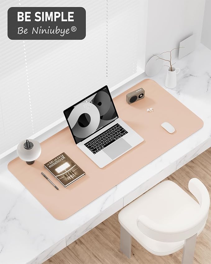 Desk Pad, 35.5" x 17" PU Leather Non-Slip Desk Mat Large Mouse Pad for Desktop, Waterproof Laptop Computer Writing Mat for Office, Home, Work, Gaming, Flesh Pink