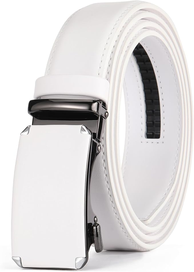 GAEKEAO Ratchet Belts for Men Dress Casual 1 3/12" Adjustable Genuine Leather Slide Buckle Designer Belt with Box Trim to Fit
