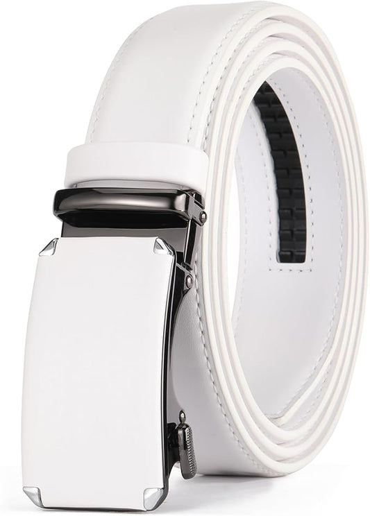 GAEKEAO Ratchet Belts for Men Dress Casual 1 3/12" Adjustable Genuine Leather Slide Buckle Designer Belt with Box Trim to Fit