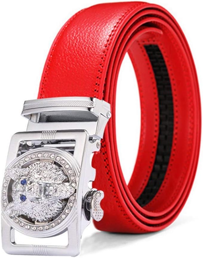 Luxury Men's Belts Red Leather Wolf Head Buckle 1.38 inch Width Used for Mens Dress Casual Adjustable Belt