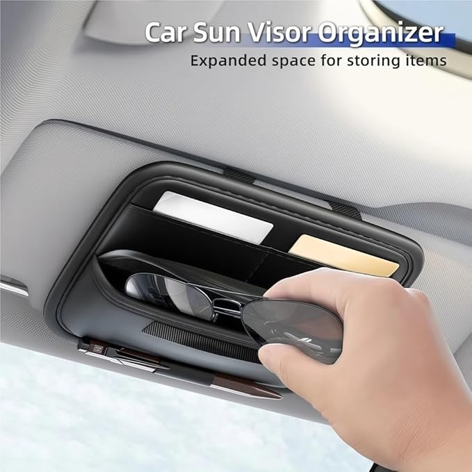 GGCLIMAX Car Organizers And Storage Luxury Leather Car Sun Visor Organizer Multi Compartment Eyeglasses Card And Pen Holder Universal Fit 3 Color Options(Orange-1pc)