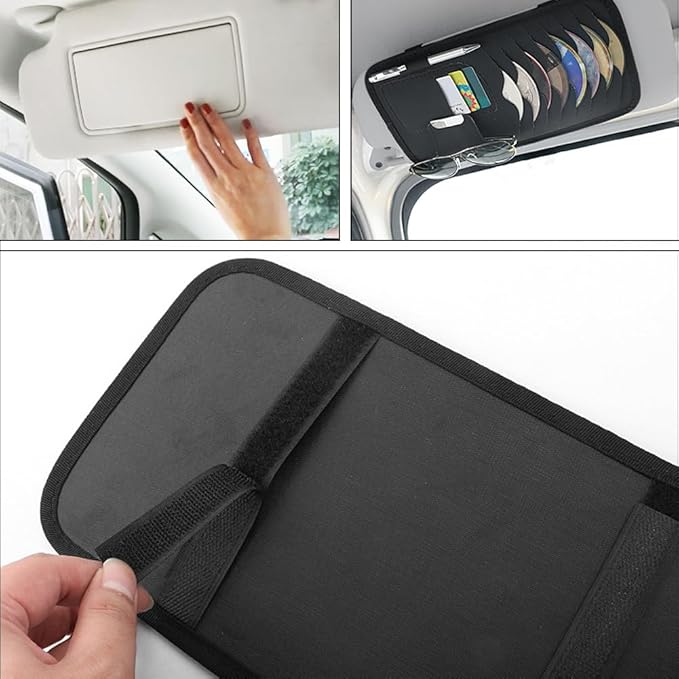 Car Sun Visor Pocket Organizer, Car CD or DVD Holder Storage Case, Multi-Pocket Visor Organizer Storage Pouch, Glasses Clip Storage Bag, Auto Interior Accessories Pocket Organizer (Gray)