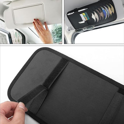 Car Sun Visor Pocket Organizer, Car CD or DVD Holder Storage Case, Multi-Pocket Visor Organizer Storage Pouch, Glasses Clip Storage Bag, Auto Interior Accessories Pocket Organizer (Black)