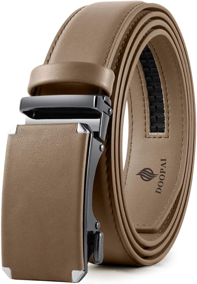 DOOPAI Belt Men, Ratchet Dress Adjustable 1 3/8" Sliding Leather Designer, Size Length Can be Cut, with Gift Box