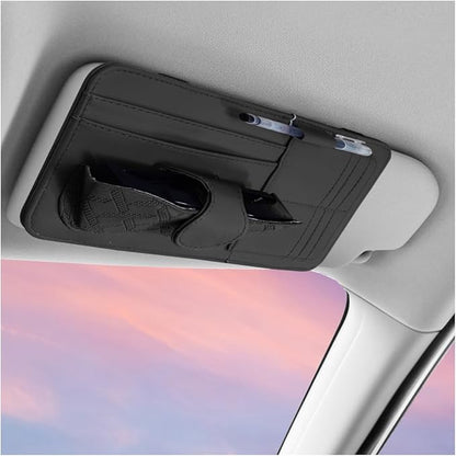 Car Sun Visor Organizer, Vehicle Sunglasses Holder, Automotive Storage Pocket for Pen, Glasses, Ticket, Card, Auto Interior Accessories Pocket for Car, SUV, Truck (Black)