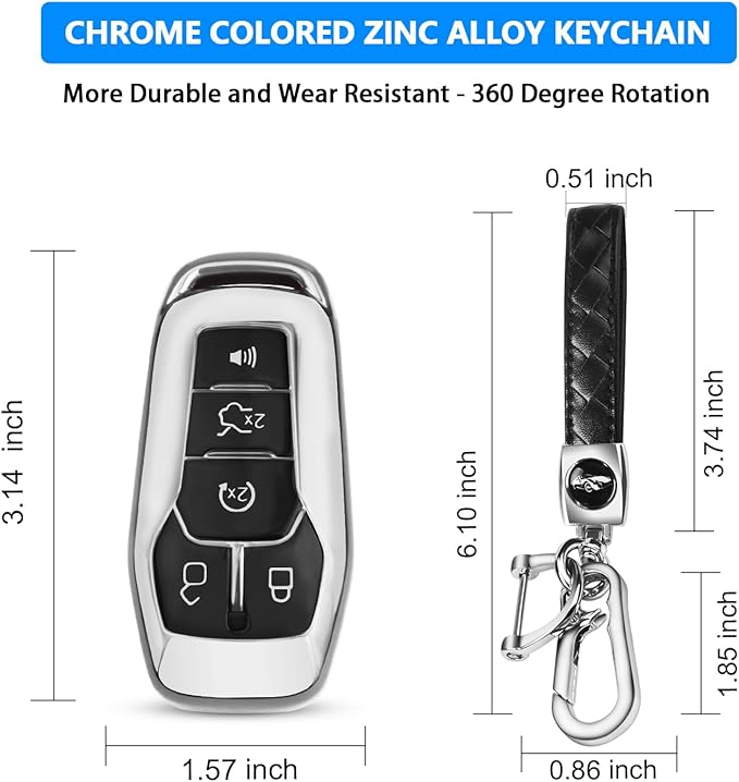 QBUC for Ford Key Fob Cover with Keychain Compatible with Ford Explorer F150 Fusion Mustang Edge Lincoln MKC 5 Buttons Smart Key (Silver, Series 2)