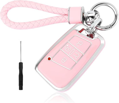 carleef Key Fob Cover with Key Chain,4 Buttons Key Fob Protector for All Around Protection,Car Key Cover Compatible with V-W(for V-W)