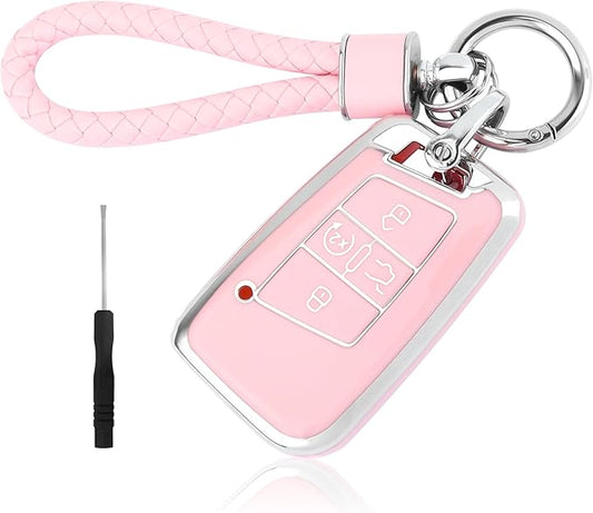 carleef Key Fob Cover with Key Chain,4 Buttons Key Fob Protector for All Around Protection,Car Key Cover Compatible with V-W(for V-W)