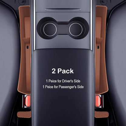 Universal Car Seat Gap Filler Plug Strip, Auto Seat Gap Organizer with Seat Belt & Storage Slot, 2 Pack Car Seat Catcher Accessories Fit Car SUV Truck for the Space Between Seat and Console, Brown