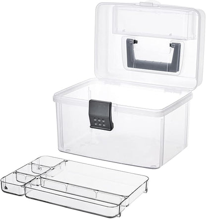 MyGift 10 Inch Premium Clear First Aid Kit Bin with Detachable Tray and Gray Top Handle, Portable Emergency Kit, Medical Supply Travel Tote, Medicine Storage Box Container