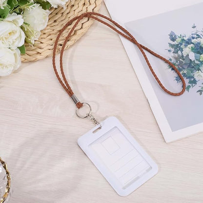 PU Leather Braided Lanyard Strap for ID Badge with Metal Clip 32.68 Inch Handmade Necklace Lanyards Office Neck Long Strap Wristlet Bracelet Keychain Cord for Card Holder Keys(Coconut Brown)