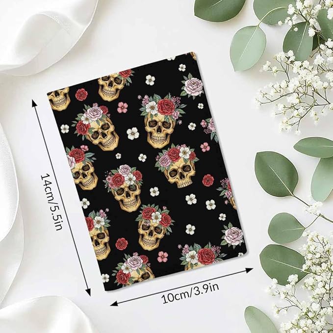 Suger Skull Passport Holder for Travel Floral Red White Pink PU Leather Passport Cover Wallet Cute Passport Card Holder for Women and Men