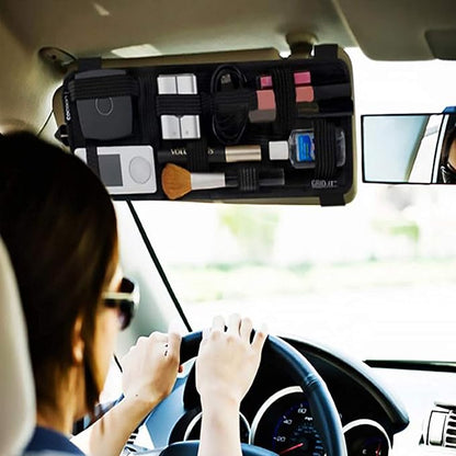 Car Sun Visor Organizer, Auto Interior Accessories Pocket Organizer, Car Visor Storage Anti-Slip Elastic Woven Board Personal Belonging Storage Pouch, Interior Accessories Pocket Organizer (Black)