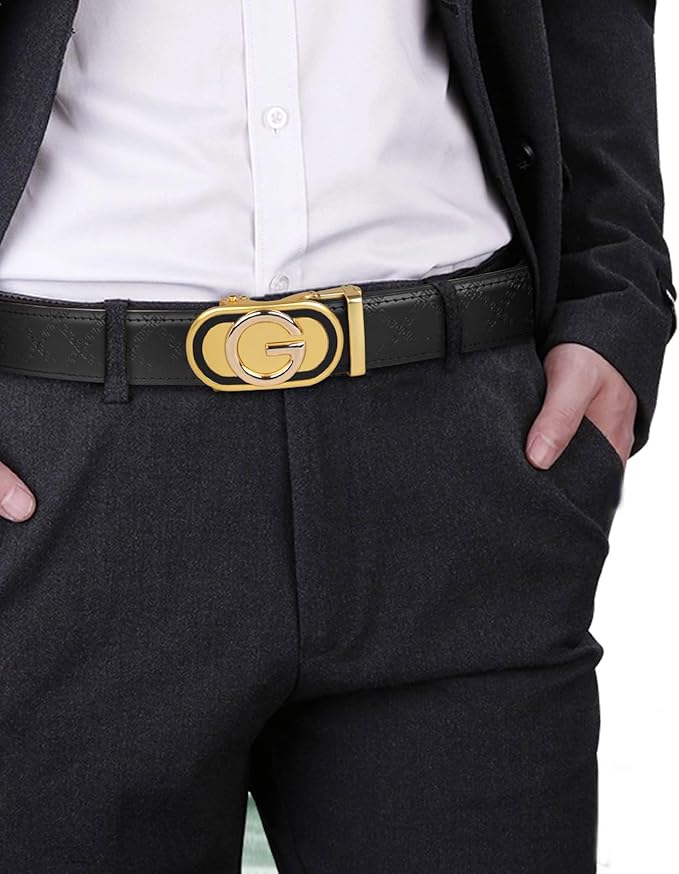 Aurolran Men&Womens Leather Dress Belt Business Automatic Buckle Belt Color-Black Silver Gold