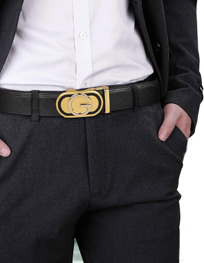Aurolran Men&Womens Leather Dress Belt Business Automatic Buckle Belt Color-Black Silver Gold