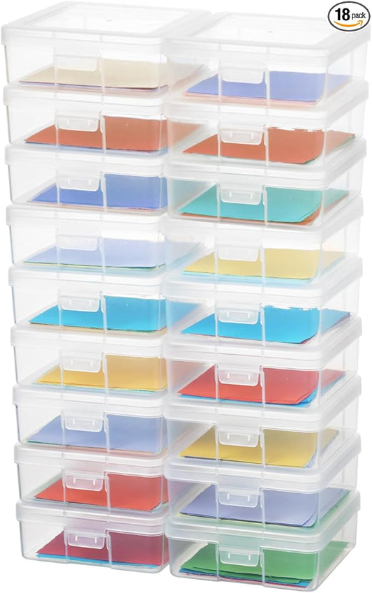 novelinks Plastic Small Storage Bins with Lids for Organizing, Mini Clear Storage Containers and Stackable Storage Box Organizer for Pencil Boxes, Task Boxes, Crayon Boxes (18 Pack Small)
