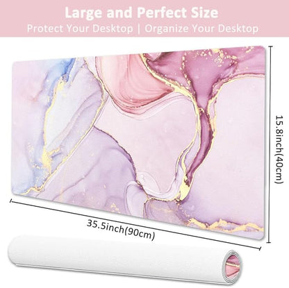 Large Mouse Pad, Desk Mat for Desktop, Dual Side PU Leather Waterproof Gaming Mousepad Desk Pad, Desk Protector Writing Pads Desk Accessories for Office and Home (A-Pink Marble, 35.5''X15.8'')