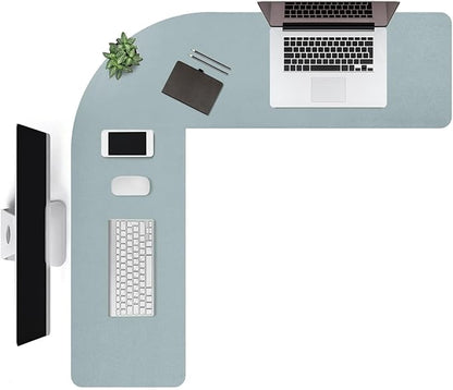 Liveinu L Shaped Gaming Desk Mat Mouse Pad, PU Leather Corner Desk Mat Blotter, Waterproof Desktop Protector for Computer Keyboard Home Office, Blue, 44"x44"x12"