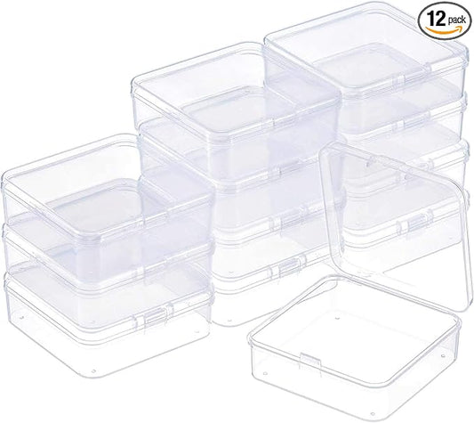 SATINIOR 12 Pack Clear Plastic Beads Storage Containers Box with Hinged Lid for Beads and More (2.9 x 2.9 x 1 Inch)