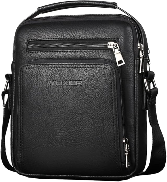 Hebetag Small Leather Sling Shoulder Bag Messenger Pack for Men Women Outdoor Travel Business