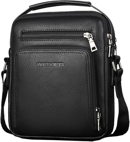 Hebetag Small Leather Sling Shoulder Bag Messenger Pack for Men Women Outdoor Travel Business