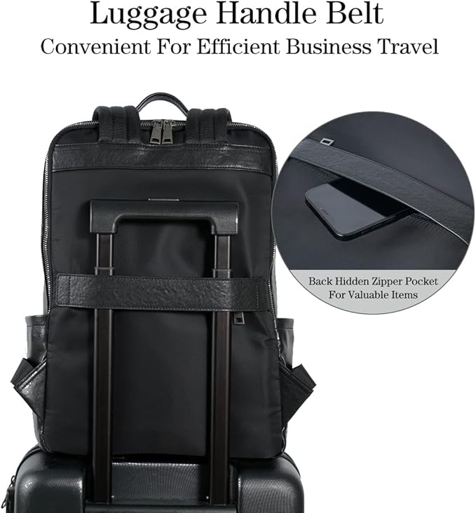 15.6 Inch Genuine Leather Laptop Backpack for Men Women, Business Travel Backpack Hiking Daypack Rucksack (7#Black)