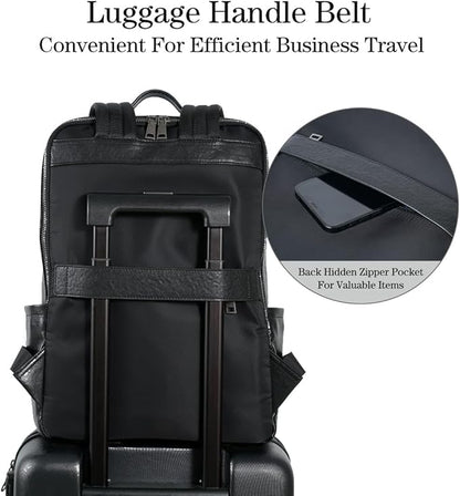 15.6 Inch Genuine Leather Laptop Backpack for Men Women, Business Travel Backpack Hiking Daypack Rucksack (7#Black)