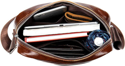 Hebetag Small Leather Sling Shoulder Bag Messenger Pack for Men Women Outdoor Travel Business