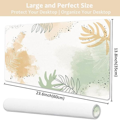 Large Desk Mat, Dual Side PU Leather Waterproof Mousepad Desk Pad, Desk Protector Writing Pads Desk Accessories for Office and Home (E-Watercolor Plants, 24''X14'')