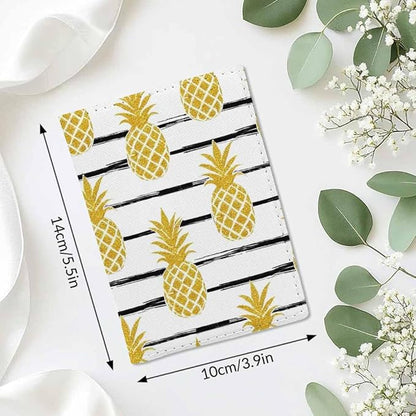 Gold Pineapple Passport Holder for Travel Art Black Line PU Leather Passport Cover Wallet Cute Passport Card Holder for Women and Men