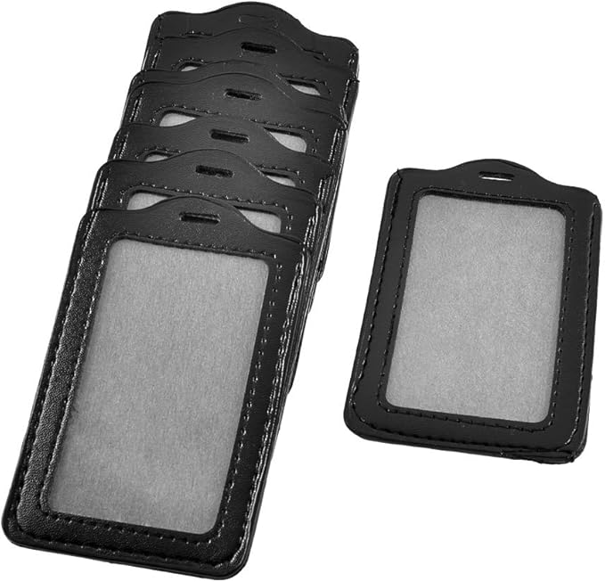 uxcell Faux Leather Office Vertical Name Tag ID Badge Card Holders 10 Pcs Black