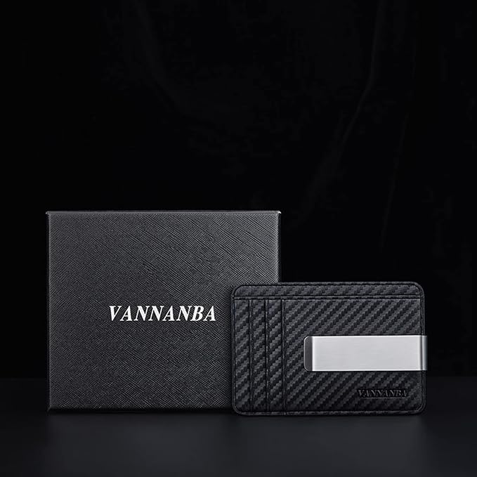 VANNANBA Money Clip Slim Front Pocket Wallet Carbon Fiber RFID Blocking Minimalist ID Card Holder for Men Women(Carbon Black)