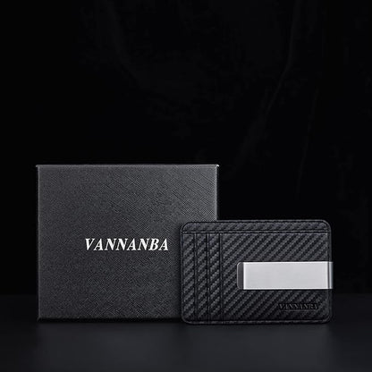 VANNANBA Money Clip Slim Front Pocket Wallet Carbon Fiber RFID Blocking Minimalist ID Card Holder for Men Women(Carbon Black)