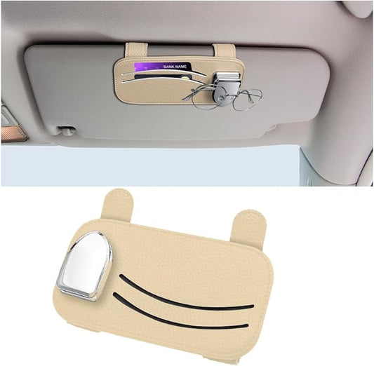 Zpana Car Sun Visor Organizer, Leather Vehicle Storage Glasses Pocket Ticket Clip, Automotive Interior Sunglasses Cards Pouch Case Bag Holder Accessories, Universal for SUV, Sedan, Truck (Beige)