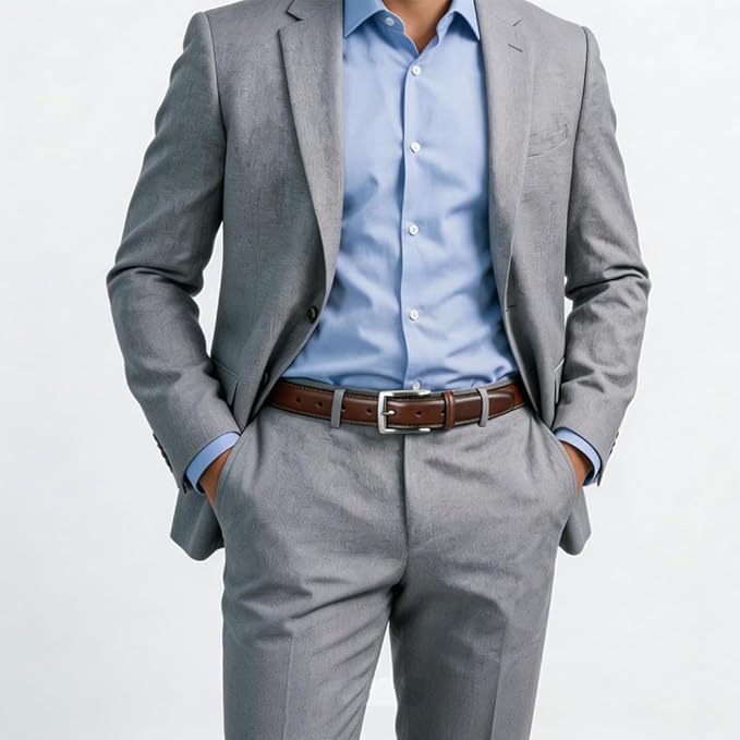Mens Genuine Leather Dress Belt for Men, Handmade, 100% Cow Leather,Classic Casual and Business Belt Prong Buckle