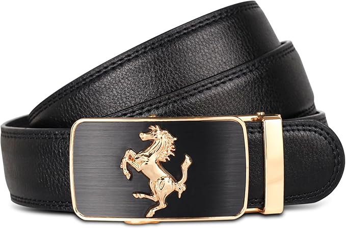 Aurolran Men&Womens Leather Dress Belt Business Automatic Buckle Belt Color-Black Silver Gold