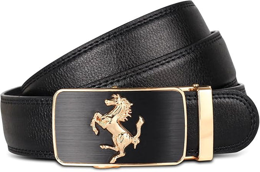 Aurolran Men&Womens Leather Dress Belt Business Automatic Buckle Belt Color-Black Silver Gold