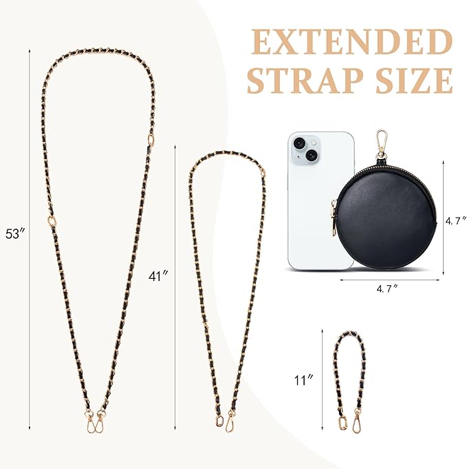 Clip and Go Phone Strap Crossbody with RFID Leather Wallet, Trendy Hands-Free Crossbody Cell Phone Lanyard Chain with Coin Purse for Women, Neck Chain for iPhone and Smartphone, Black Gold