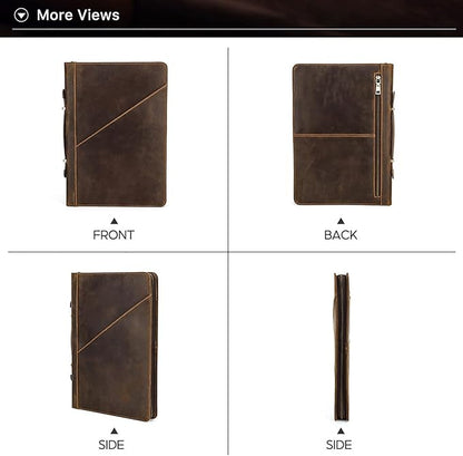 Top Grain Leather 16.2" Slim Laptop Zipper Folio Case Bag, Handmade & 2 Pockets, Compatible with MacBook Pro 16.2" A2485 M1 Max 15" Touch Bar A2141 A1707 Pro 16" Touch ID, Coffee 16.2 Inch