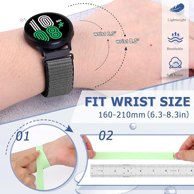 22mm Nylon Quick Release Watch Band Compatible with Samsung Galaxy Watch 3 45mm/Gear S3 Frontier/Garmin Venu 4 45mm/3 45mm/2/Vivoactive 4/Forerunner 570(47mm)/255/265/Amazfit Helio/Bip 6/5/Balance 2