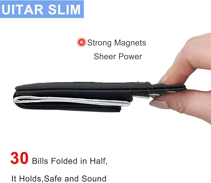 Front Pocket Wallets for Men with Magnet Money Clip RFID Blocking Leather Minimalist Slim Wallet Credit Card Holder (Small Black)