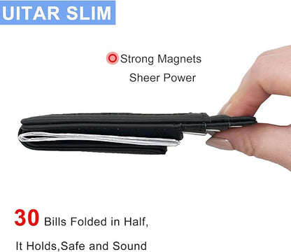 Front Pocket Wallets for Men with Magnet Money Clip RFID Blocking Leather Minimalist Slim Wallet Credit Card Holder (Small Black)