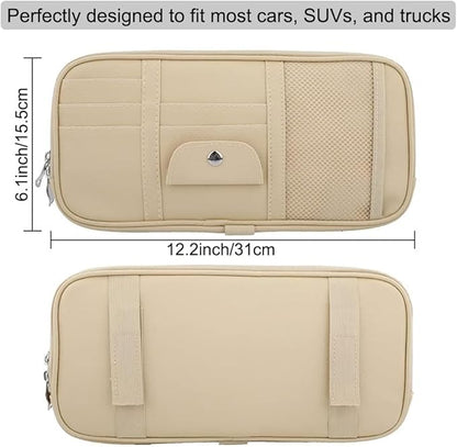 Car Sun Visor Organizer, Auto Interior Accessories Pocket Organizer - Car Truck SUV Storage Pouch Holder, with Multi-Pocket Net Zipper (Beige)